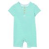 Baby [0-23M] Milky All In One | Milky Green Stripe Henley Romper - Green Mini Stripe