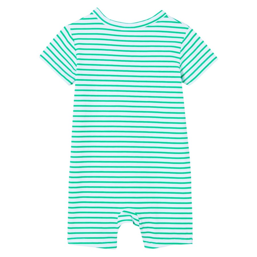 Baby [0-23M] Milky All In One | Milky Green Stripe Henley Romper - Green Mini Stripe