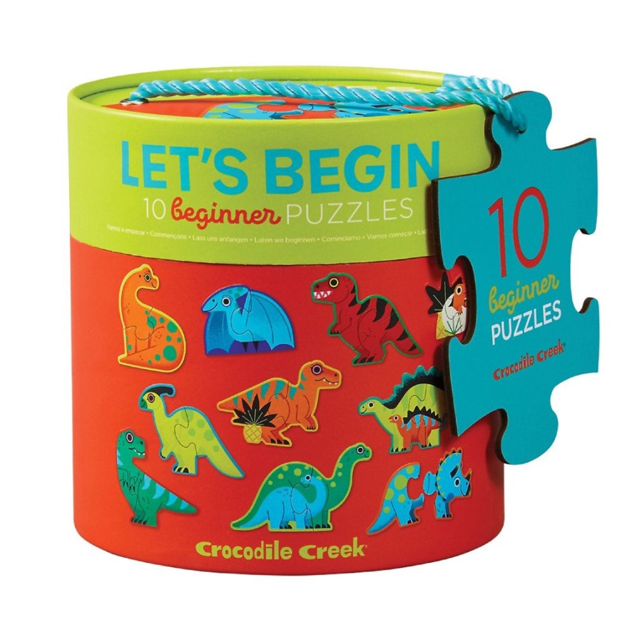 Play + Learn Crocodile Creek Puzzles | Let'S Begin 2 Piece Puzzle - Dinosaur Coded On The Back For Easy Sorting And Color Matching. Packed In A Wonderful Storage Canister Wi