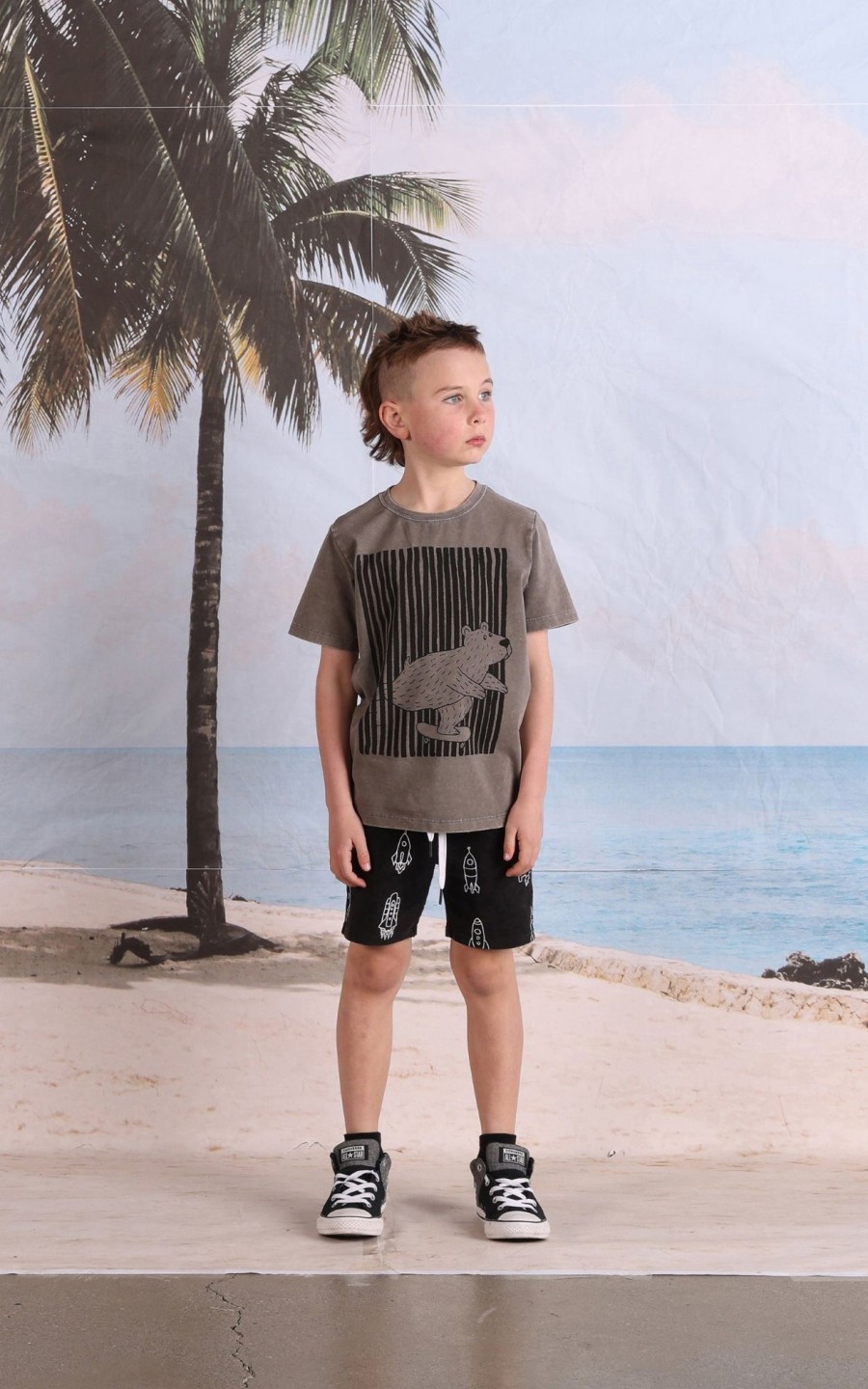 Child [2-14] Minti Tops | Minti Woodland Bear Tee - Grey Wash