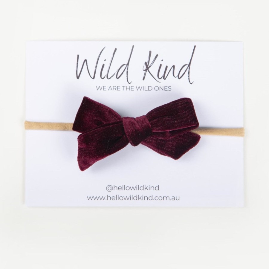 Child [2-14] Wild Kind Hair Accessories | Wild Kind Hazel Velour Bow Headband - Burgundy