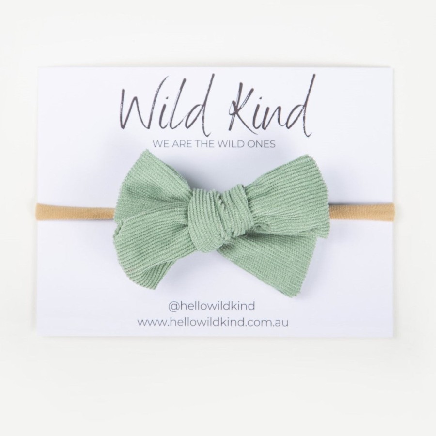 Child [2-14] Wild Kind Hair Accessories | Wild Kind Florence Cord Bow Headband - Sage