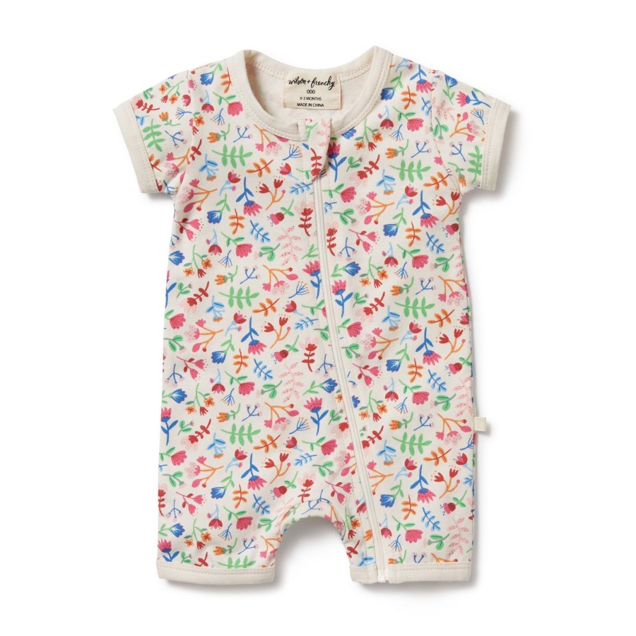 Baby [0-23M] Wilson & Frenchy All In One | Wilson And Frenchy Organic Boyleg Zipsuit Tropical Garden