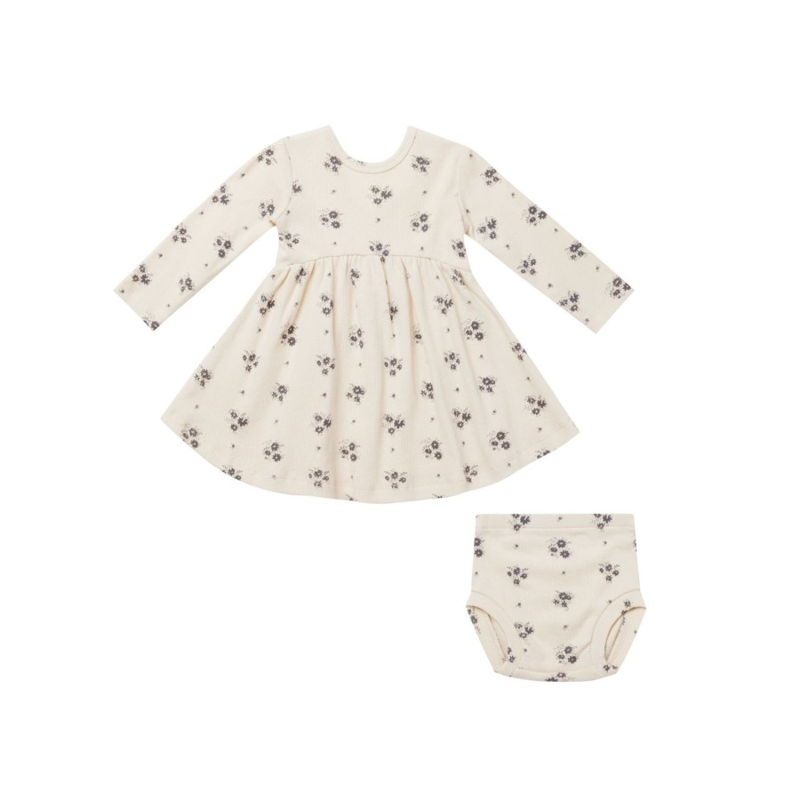 Baby [0-23M] Quincy Mae Dresses | Quincy Mae Ribbed Long Sleeve Dress - Navy Ditsy