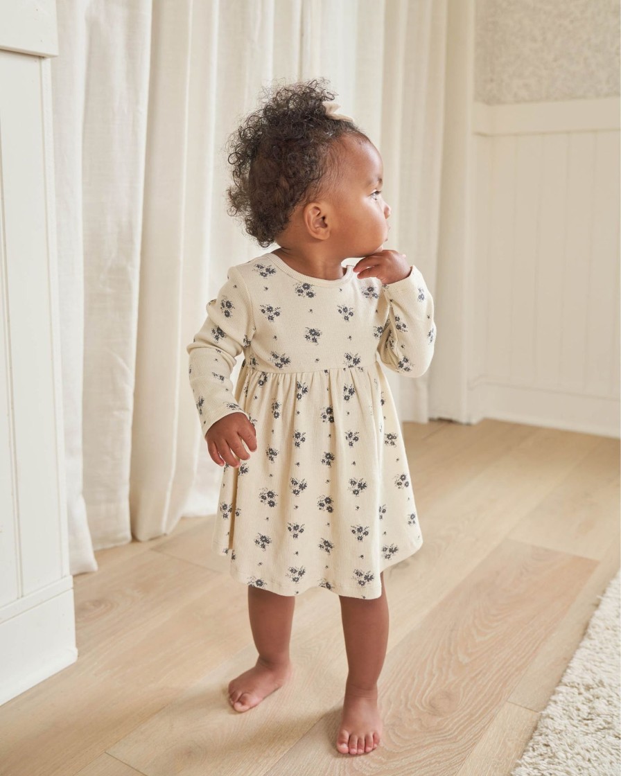 Baby [0-23M] Quincy Mae Dresses | Quincy Mae Ribbed Long Sleeve Dress - Navy Ditsy