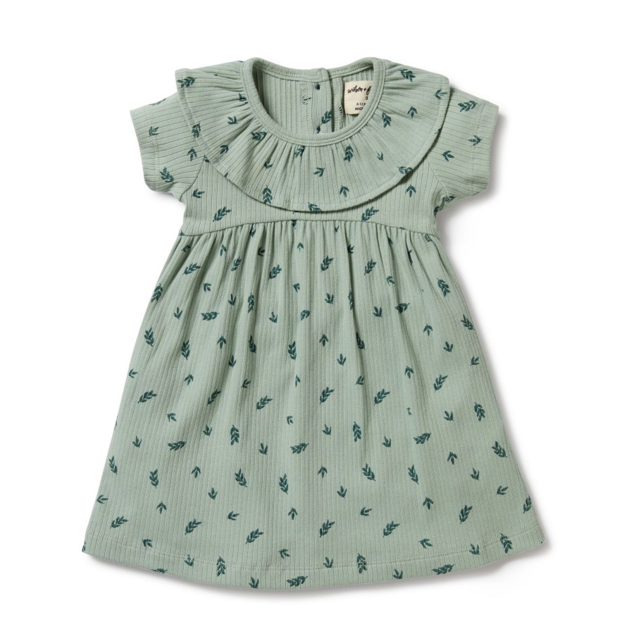 Baby [0-23M] Wilson & Frenchy Dresses | Wilson And Frenchy Organic Rib Ruffle Dress Falling Leaf