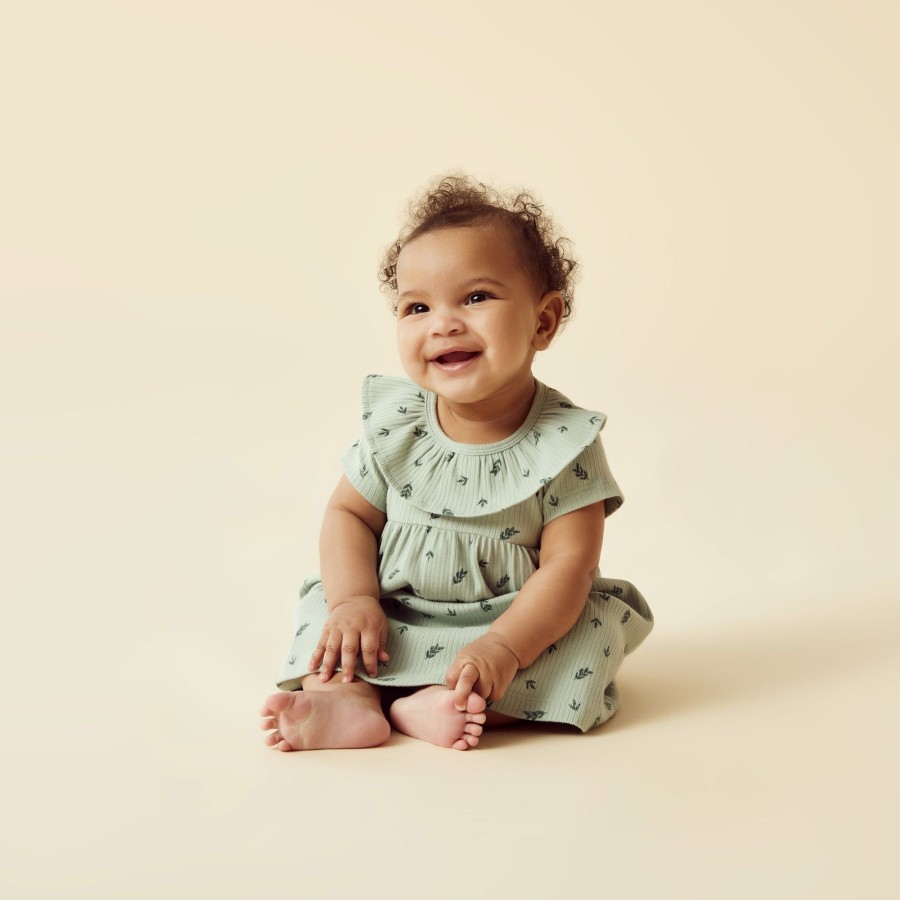 Baby [0-23M] Wilson & Frenchy Dresses | Wilson And Frenchy Organic Rib Ruffle Dress Falling Leaf