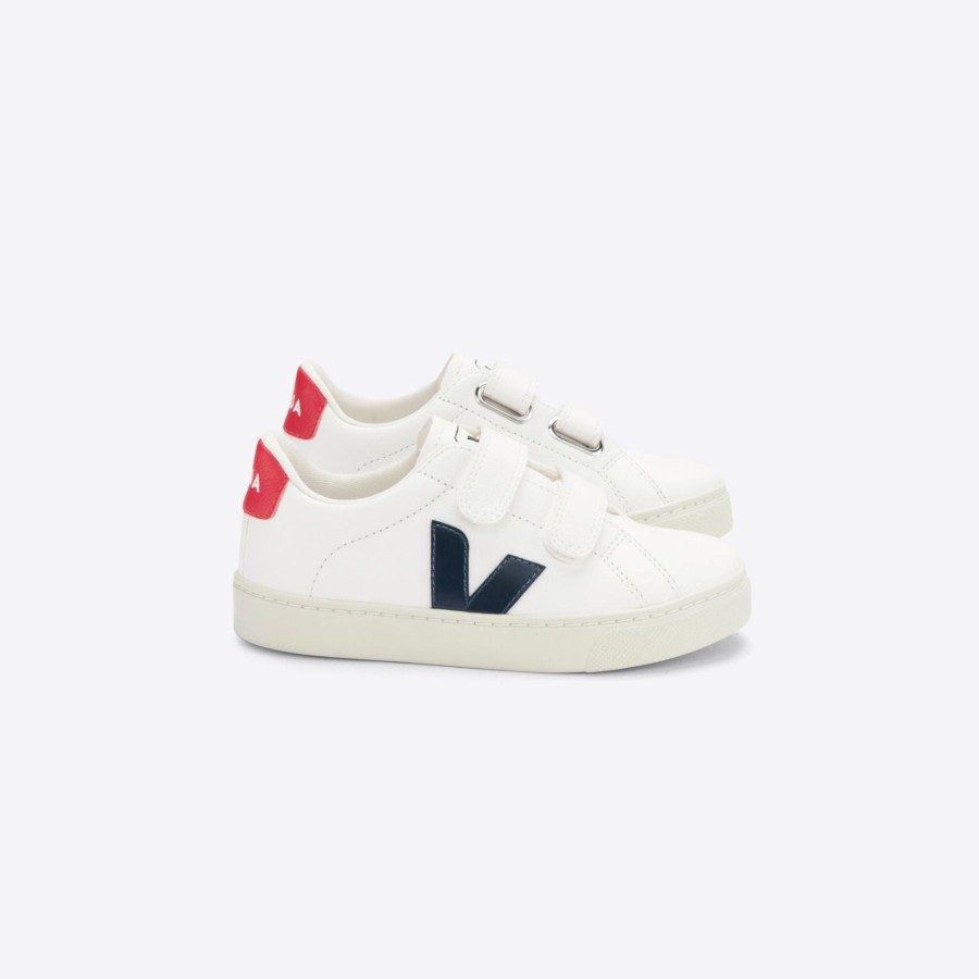 Child [2-14] Veja Footwear | Veja Esplar Velcro Leather - Extra White/Nautico/Pekin