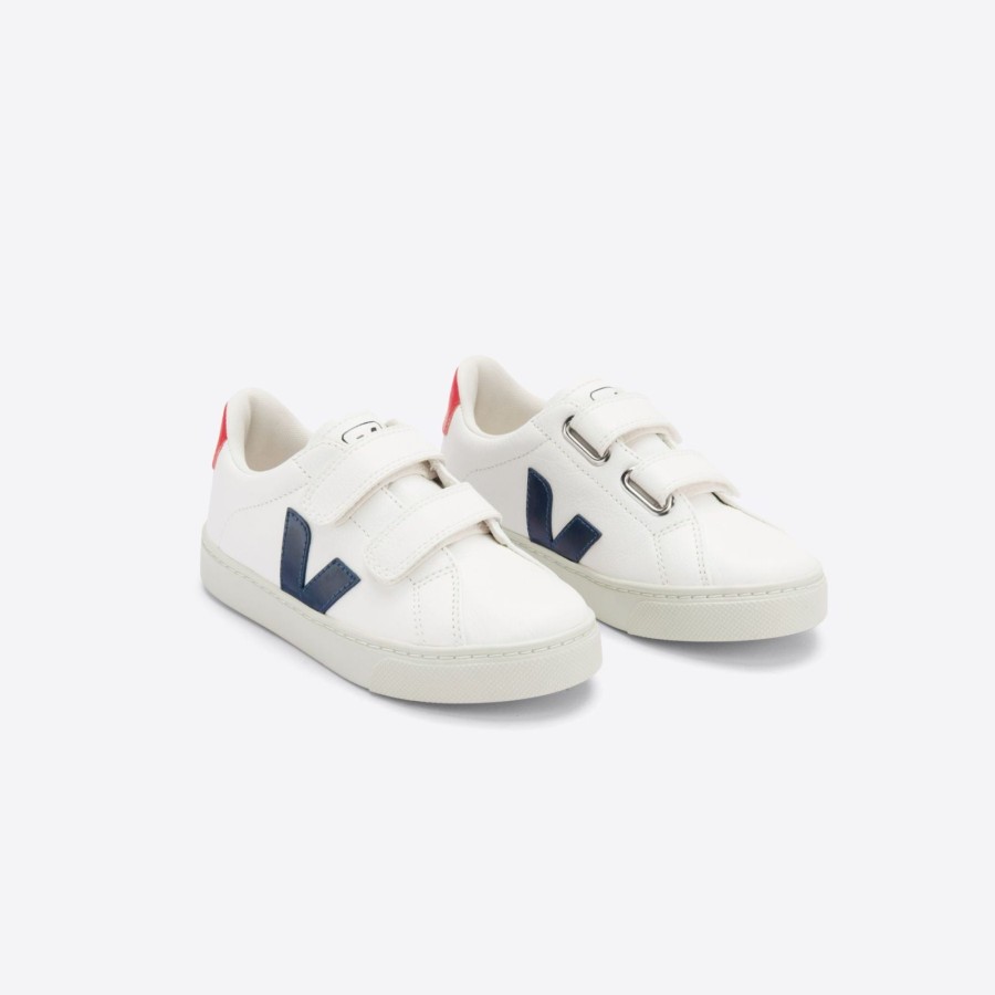 Child [2-14] Veja Footwear | Veja Esplar Velcro Leather - Extra White/Nautico/Pekin