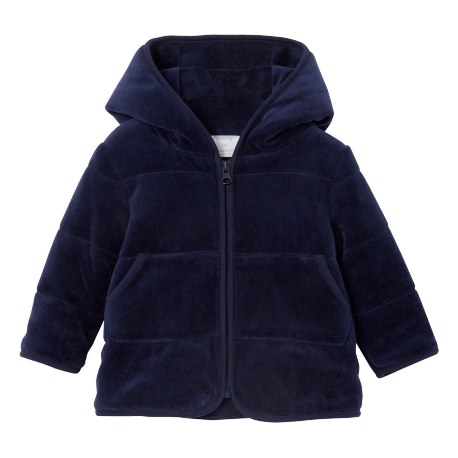 Baby [0-23M] Milky Outerwear | Milky Velour Hooded Baby Jacket - Navy