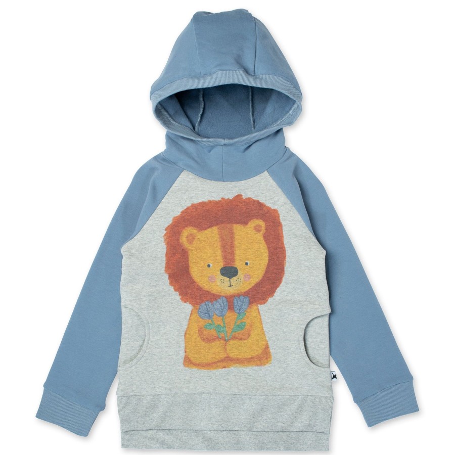 Baby [0-23M] Minti Jumpers | Minti Flower Lion Furry Hood - Grey Marle/Cornflower