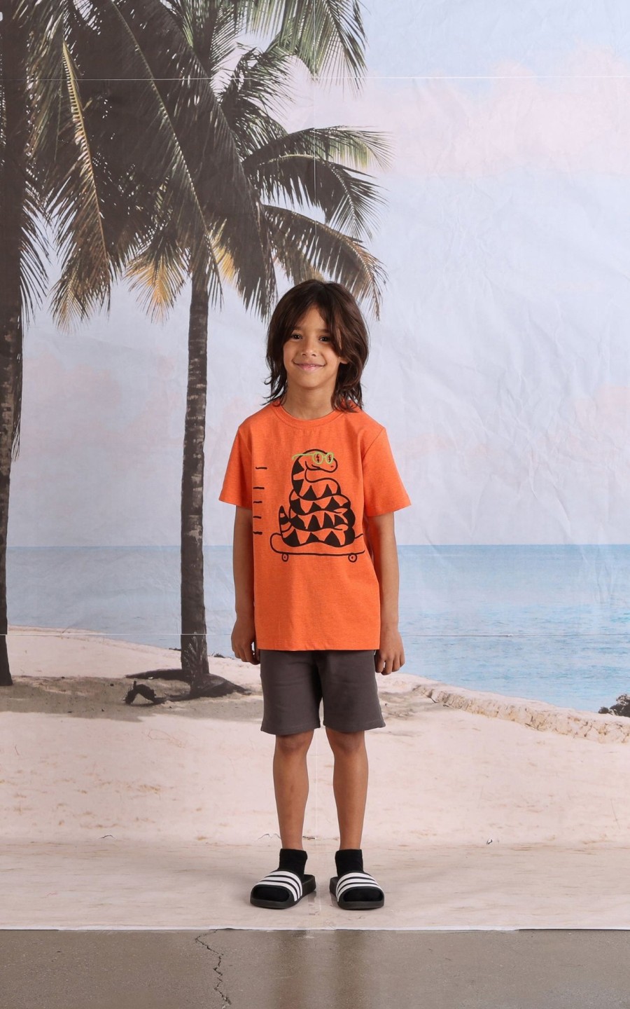 Child [2-14] Minti Tops | Minti Speedy Snake Tee - Orange Marle