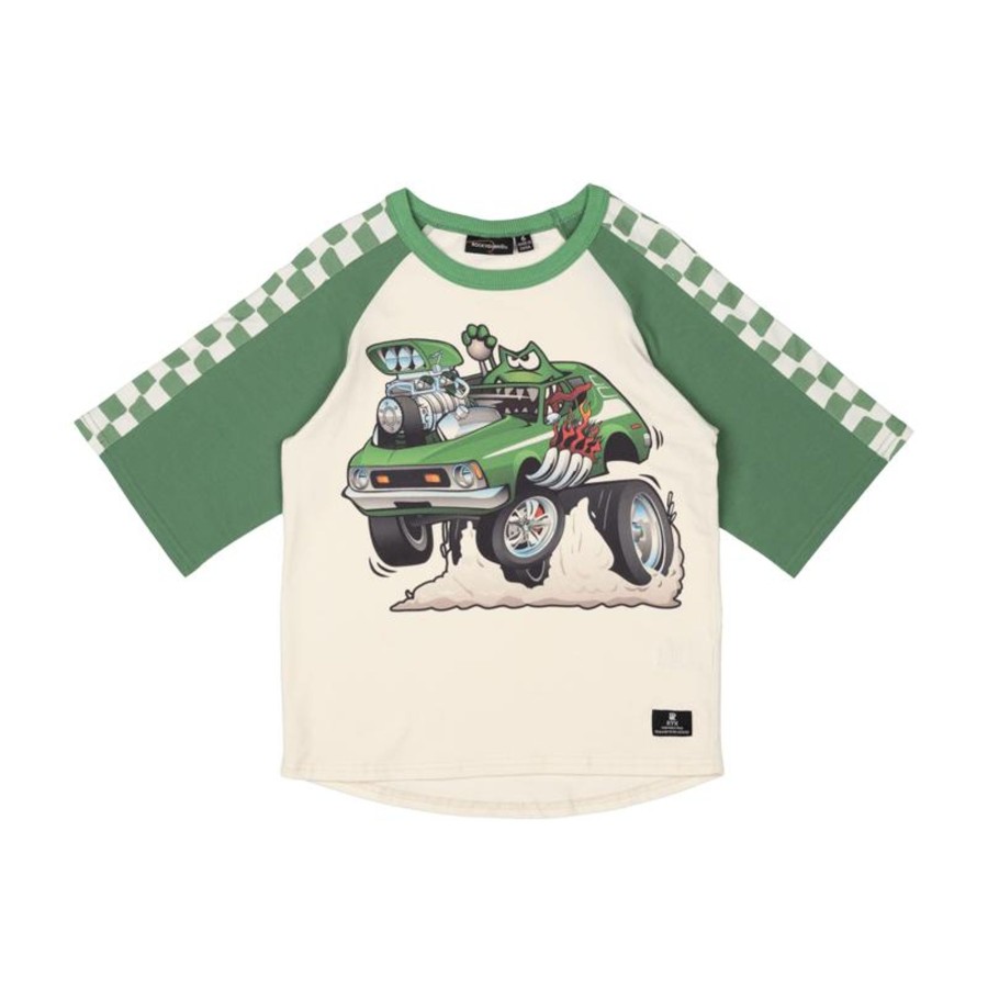 Child [2-14] Rock Your Baby Tops | Rock Your Baby Green Machine 3/4 Sleeve T-Shirt