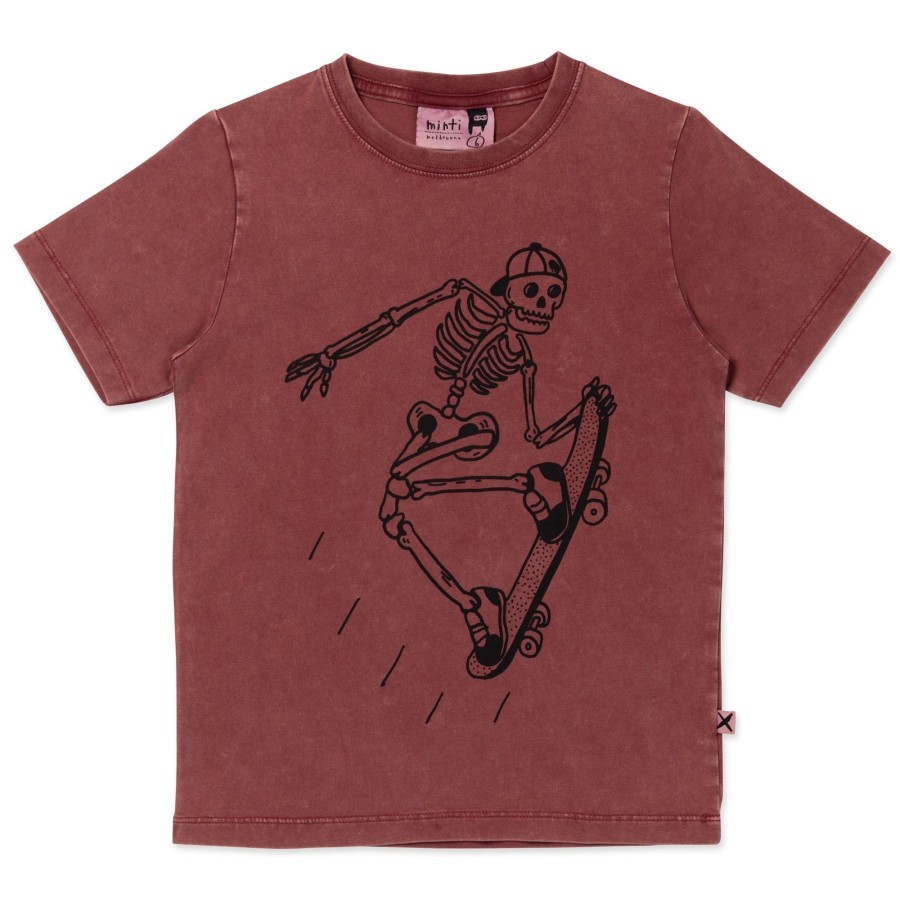 Child [2-14] Minti Tops | Minti Speedy Skeleton Tee - Burnt Red Wash