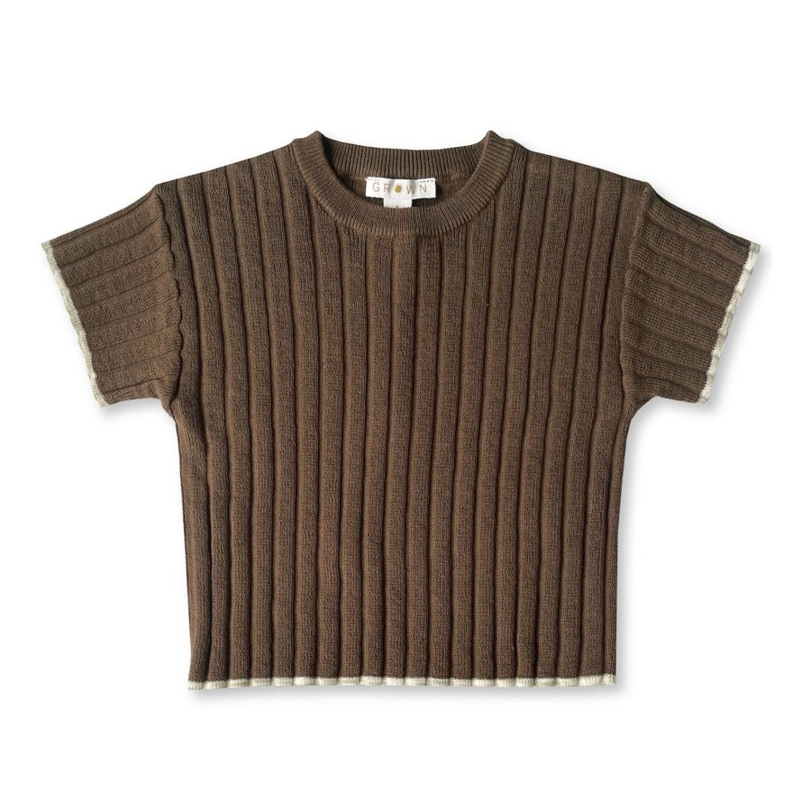 Child [2-14] Grown Knitwear | Grown Knitted Rib Tee - Chocolate