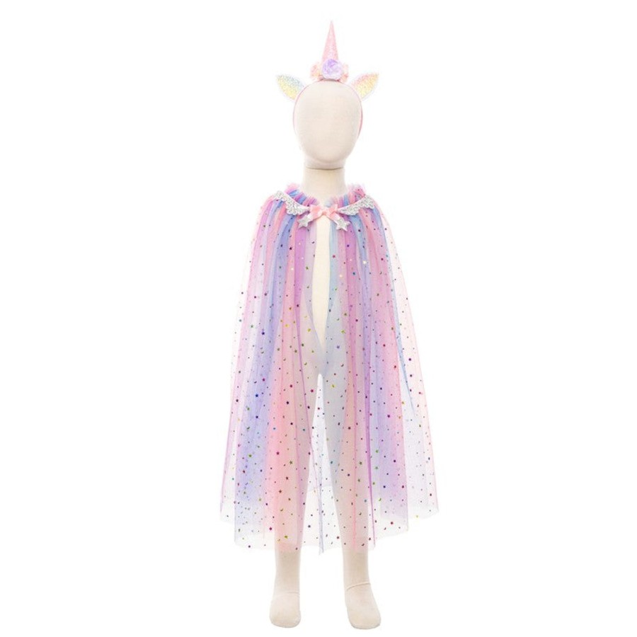 Play + Learn Great Pretenders Dress Ups | Rainbow Unicorn Cape & Headband - Size 4-6