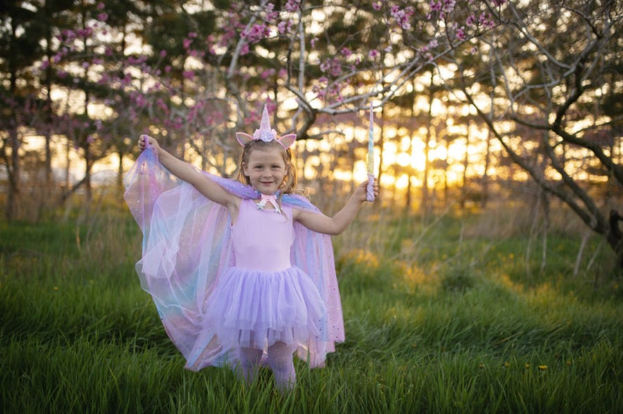 Play + Learn Great Pretenders Dress Ups | Rainbow Unicorn Cape & Headband - Size 4-6