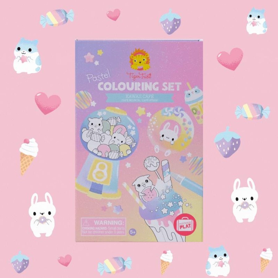 Play + Learn Tiger Tribe Activity Sets | Pastel Colouring Set - Kawaii Cafe