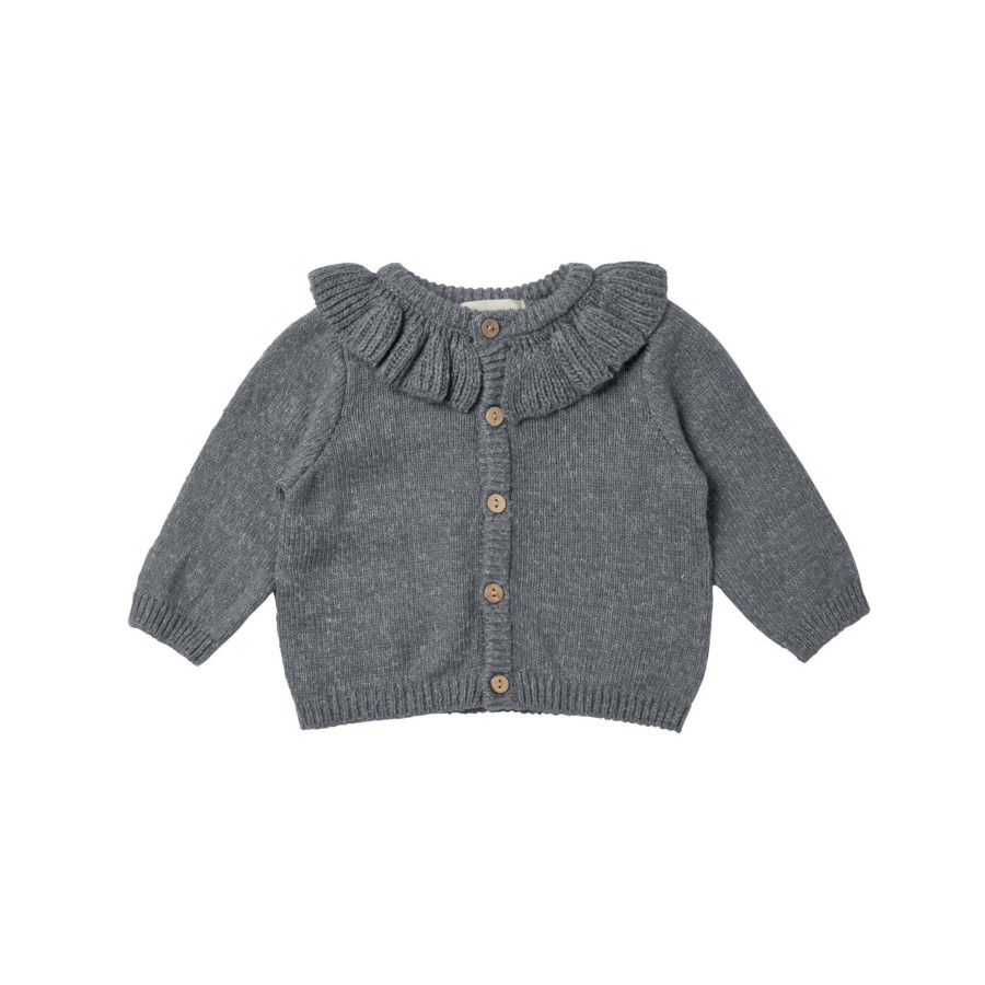 Child [2-14] Quincy Mae Outerwear | Quincy Mae Ruffle Collar Cardigan - Navy Heather