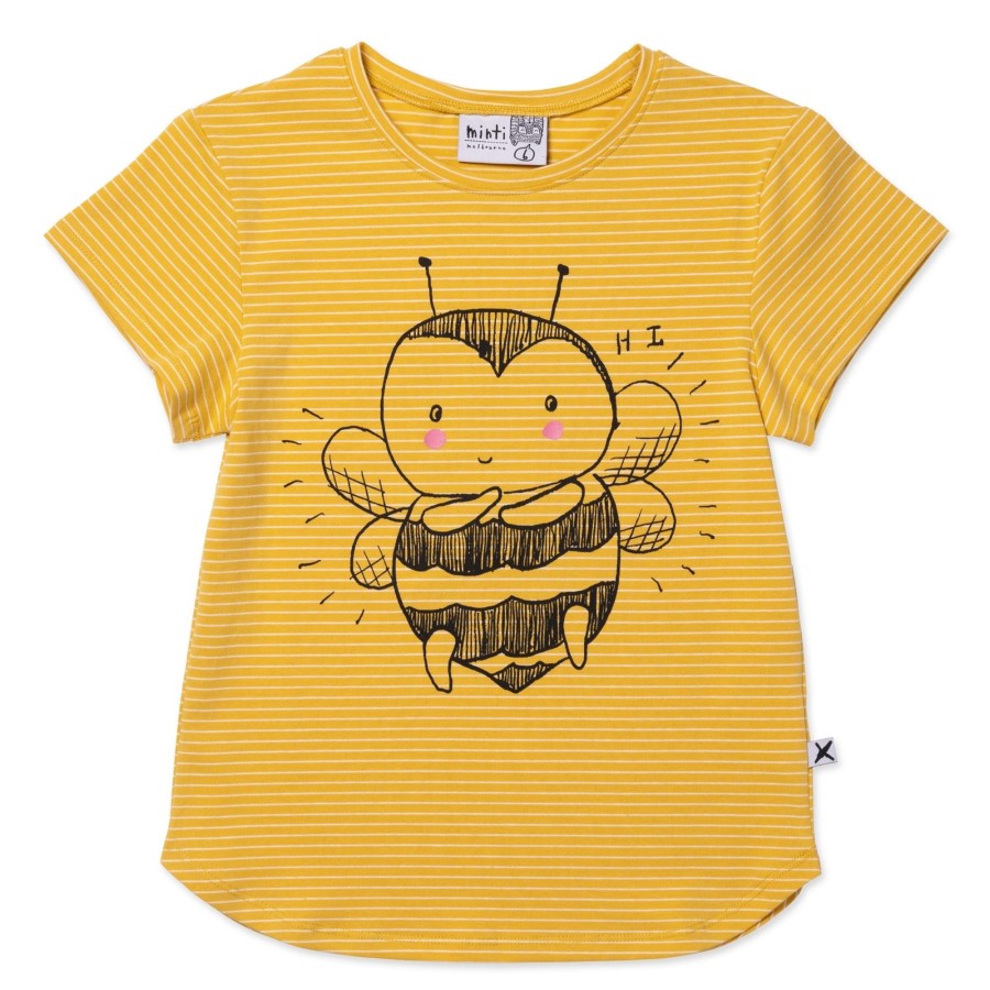 Child [2-14] Minti Tops | Minti Hi Bye Bee Tee - Mustard Stripe