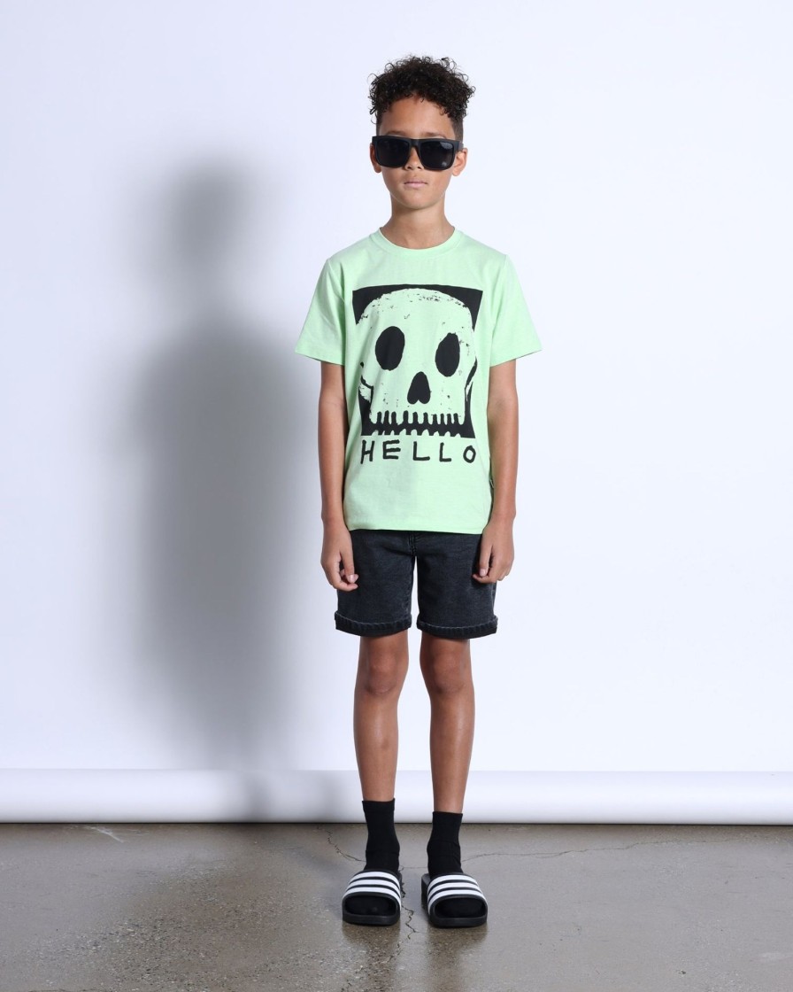 Child [2-14] Minti Tops | Minti Square Skull Tee - Lime