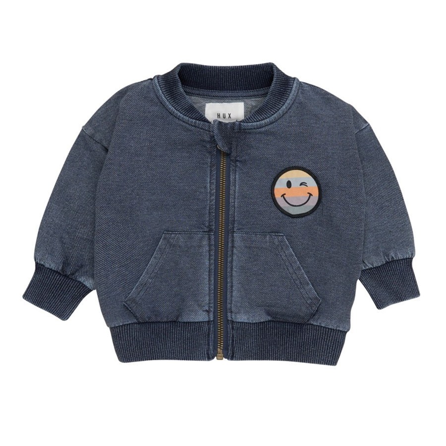 Child [2-14] Huxbaby Outerwear | Huxbaby Rainbow Smiley Retro Pocket Track Jacket - Denim