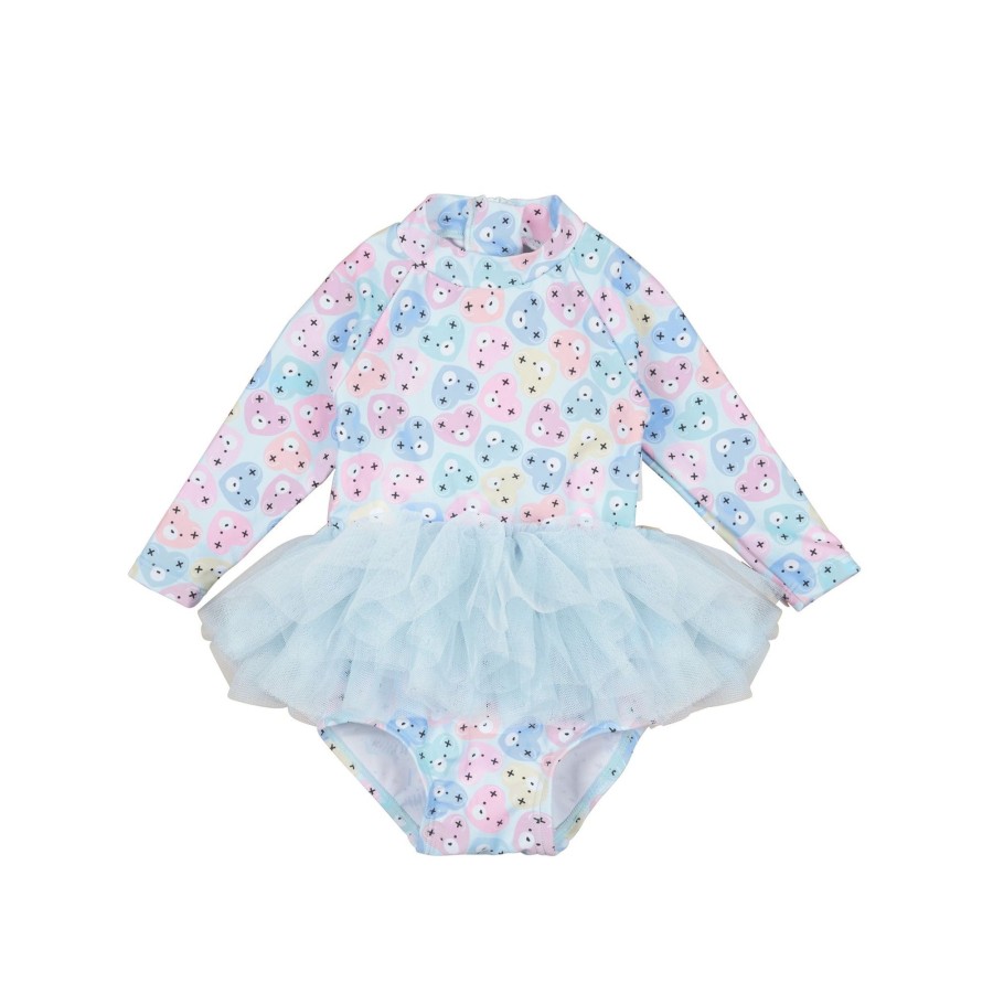 Child [2-14] Huxbaby Swim | Huxbaby Heart Bear Ballet Swimsuit - Ice Water