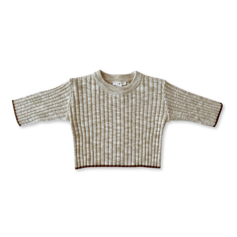 Child [2-14] Grown Jumpers | Grown Ribbed Drop Shoulder Pull Over - Latte