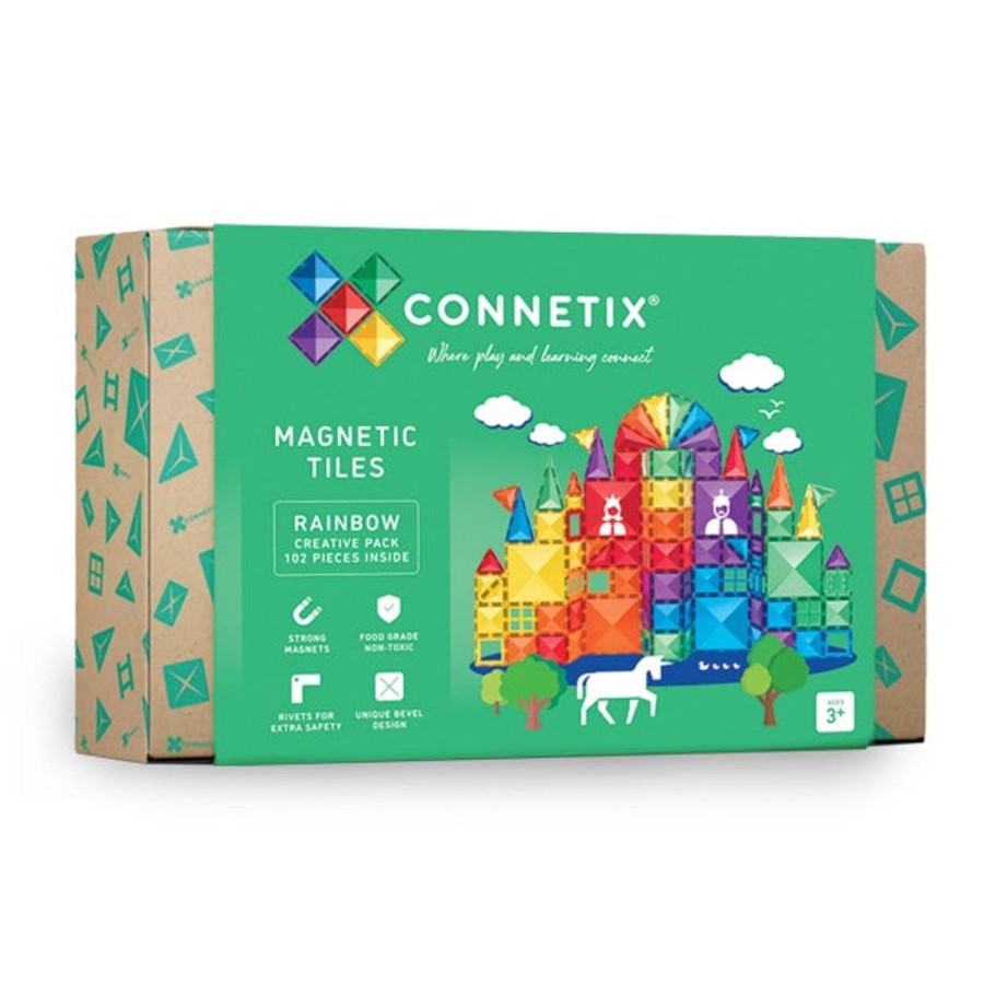 Play + Learn Connetix Magnet Play | Connetix Tiles - 102 Piece Creative Pack | Rainbow