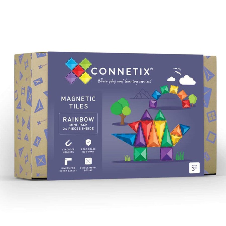 Play + Learn Connetix Magnet Play | Connetix Tiles - 24 Piece Mini Pack | Rainbow