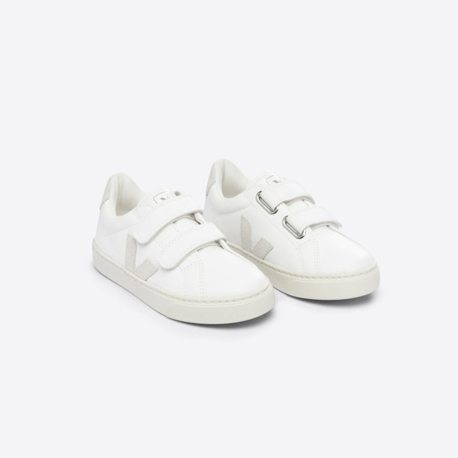 Child [2-14] Veja Footwear | Veja Esplar Velcro Leather - Extra White/Natural