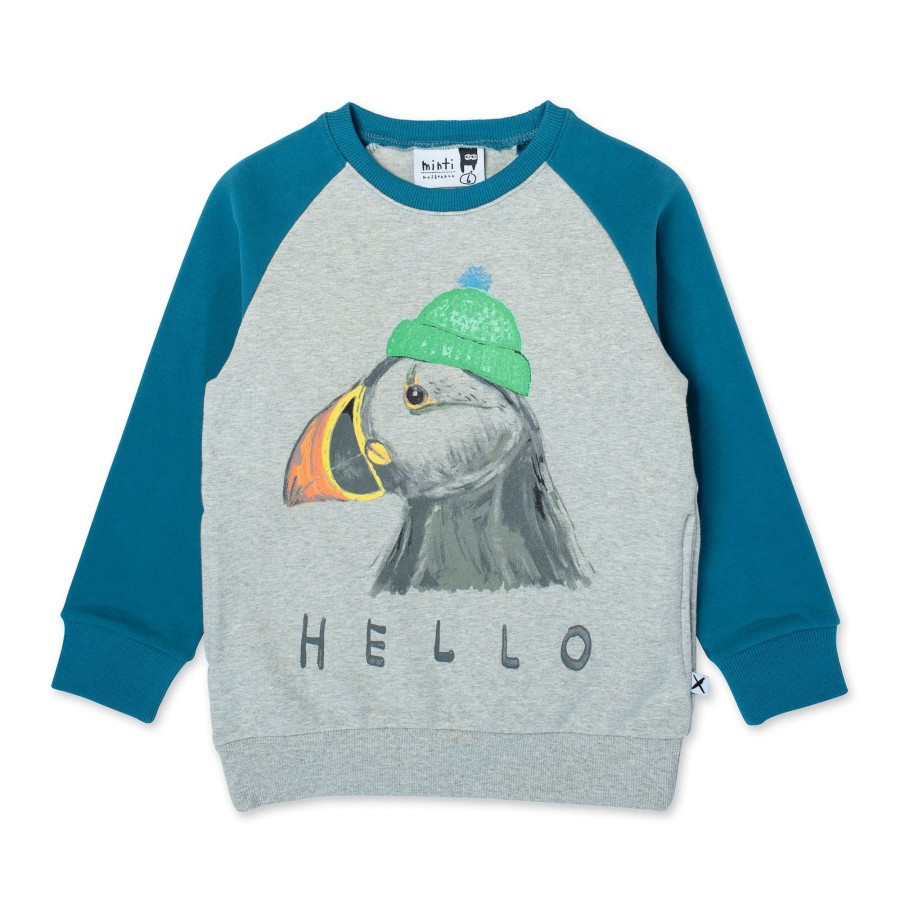 Baby [0-23M] Minti Jumpers | Minti Toasty Puffin Furry Crew - Grey Marle/Teal