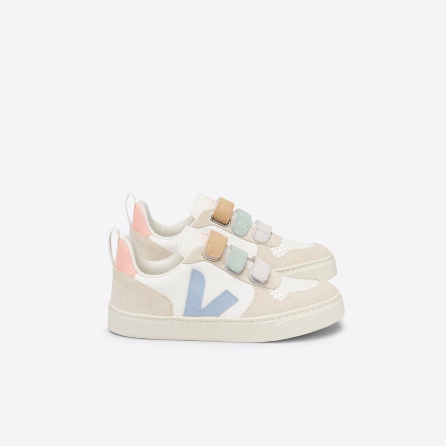 Child [2-14] Veja Footwear | Veja V-10 Velcro Leather - Extra White/Steel