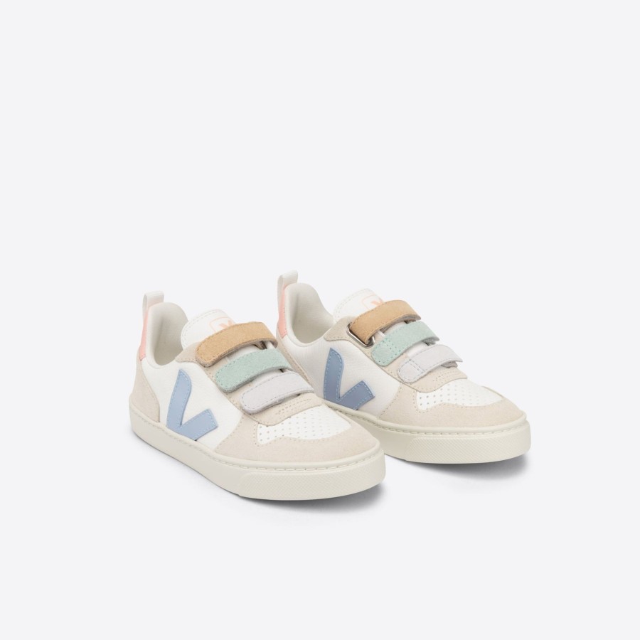 Child [2-14] Veja Footwear | Veja V-10 Velcro Leather - Extra White/Steel