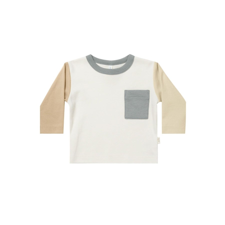 Baby [0-23M] Quincy Mae Tops | Quincy Mae Long Sleeve Pocket Tee - Color Block