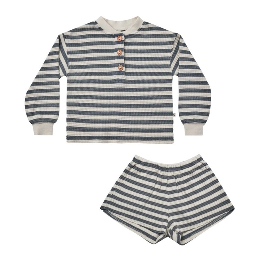 Child [2-14] Rylee + Cru Knitwear | Rylee + Cru Waffle Knit Set - Navy Stripe