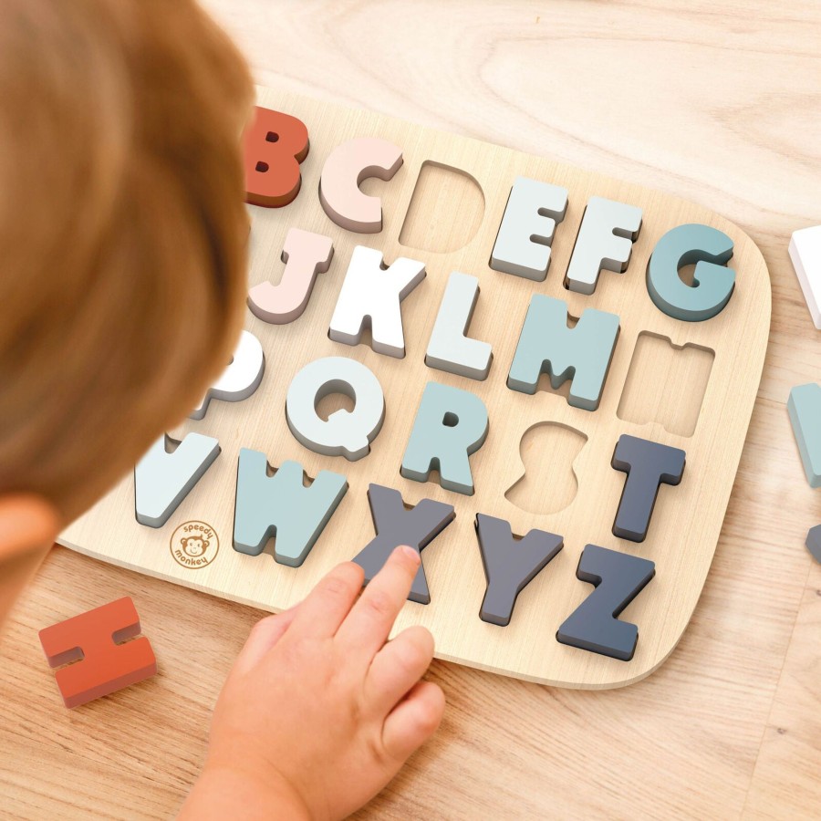 Play + Learn Speedy MonHot Wooden Toys | Speedy Monkey - Alphabet Puzzle