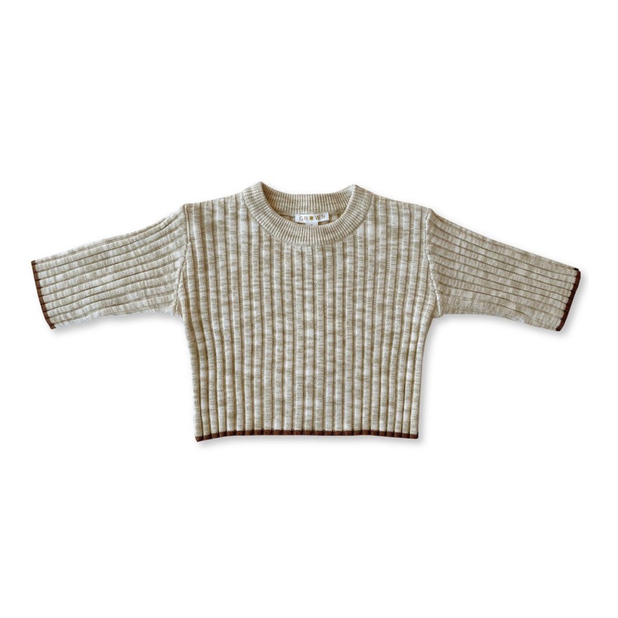 Child [2-14] Grown Knitwear | Grown Ribbed Drop Shoulder Pull Over - Latte