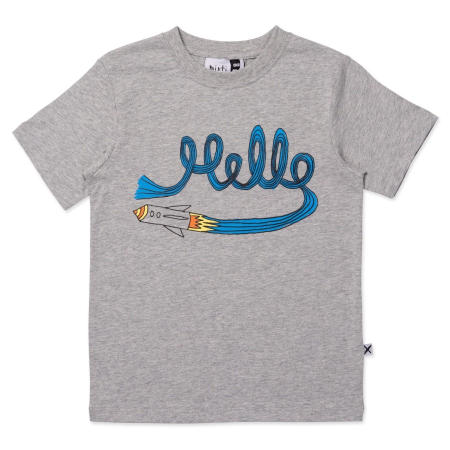 Child [2-14] Minti Tops | Minti Hello Rocket Tee - Grey Marle