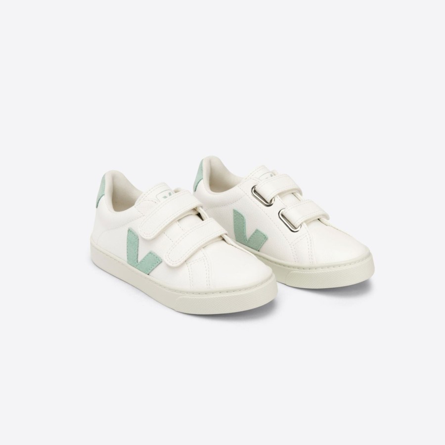 Child [2-14] Veja Footwear | Veja Esplar Velcro Leather - Extra White/Matcha