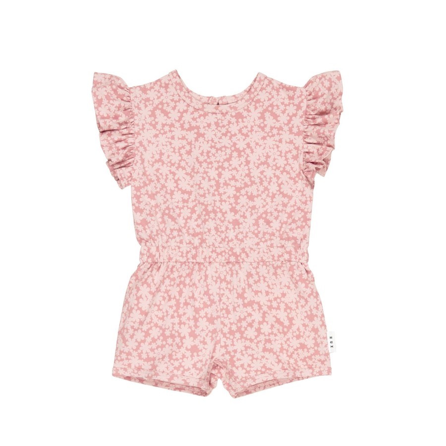 Child [2-14] Huxbaby Overalls + Playsuits | Huxbaby Smile Floral Frill Playsuit - Dusty Rose