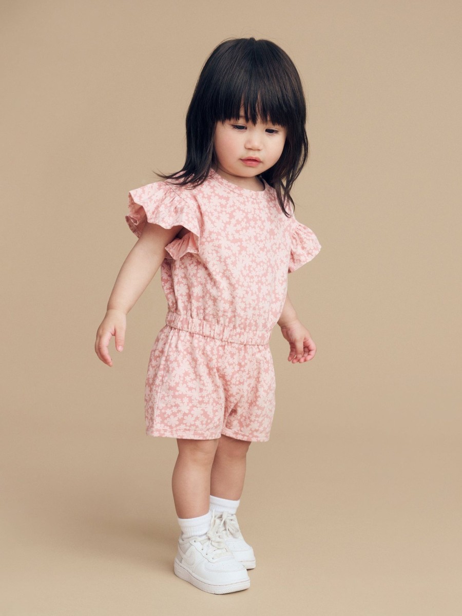 Child [2-14] Huxbaby Overalls + Playsuits | Huxbaby Smile Floral Frill Playsuit - Dusty Rose