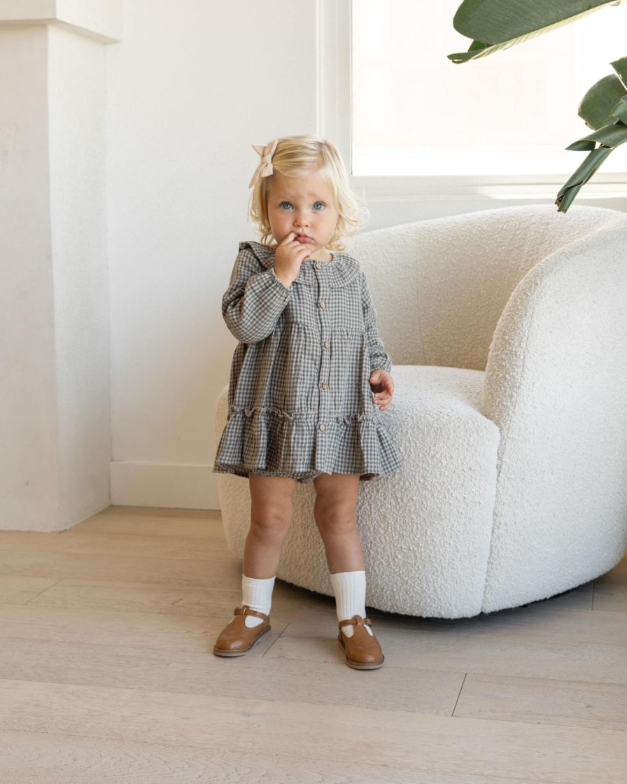 Baby [0-23M] Quincy Mae Dresses | Quincy Mae Ruffle Collar Button Dress - Forest Micro Plaid