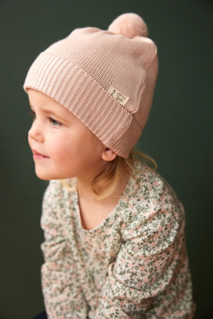 Baby [0-23M] Nature Baby Beanies | Nature Baby Alpine Pom Pom Beanie - Rose Dust