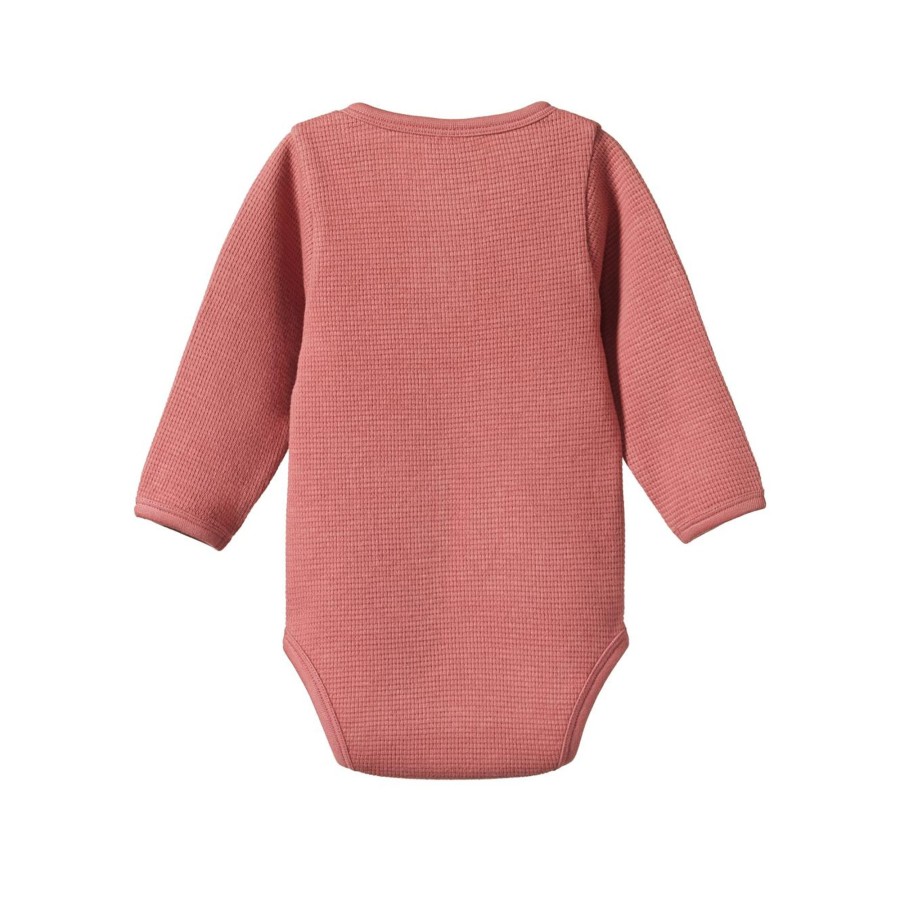 Baby [0-23M] Nature Baby Knitwear | Nature Baby Long Sleeve Henley Waffle Bodysuit - Rose Clay