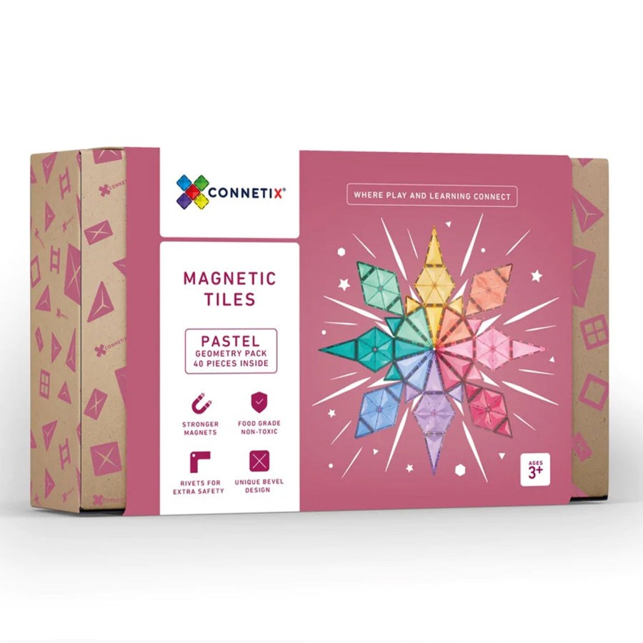 Play + Learn Connetix S.T.E.M. | Connetix Tiles - 40 Piece Geometry Set | Pastel