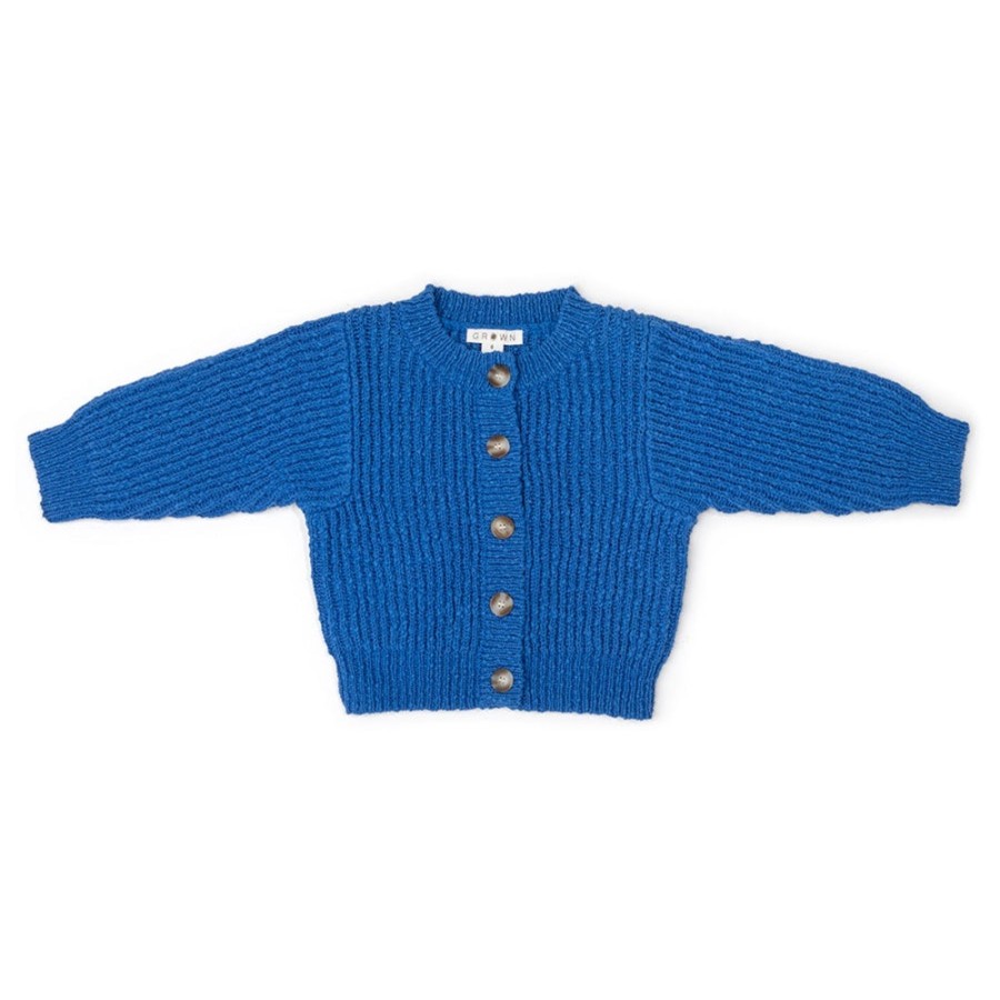 Child [2-14] Grown Knitwear | Grown Organic Textured Cardigan - Cobalt