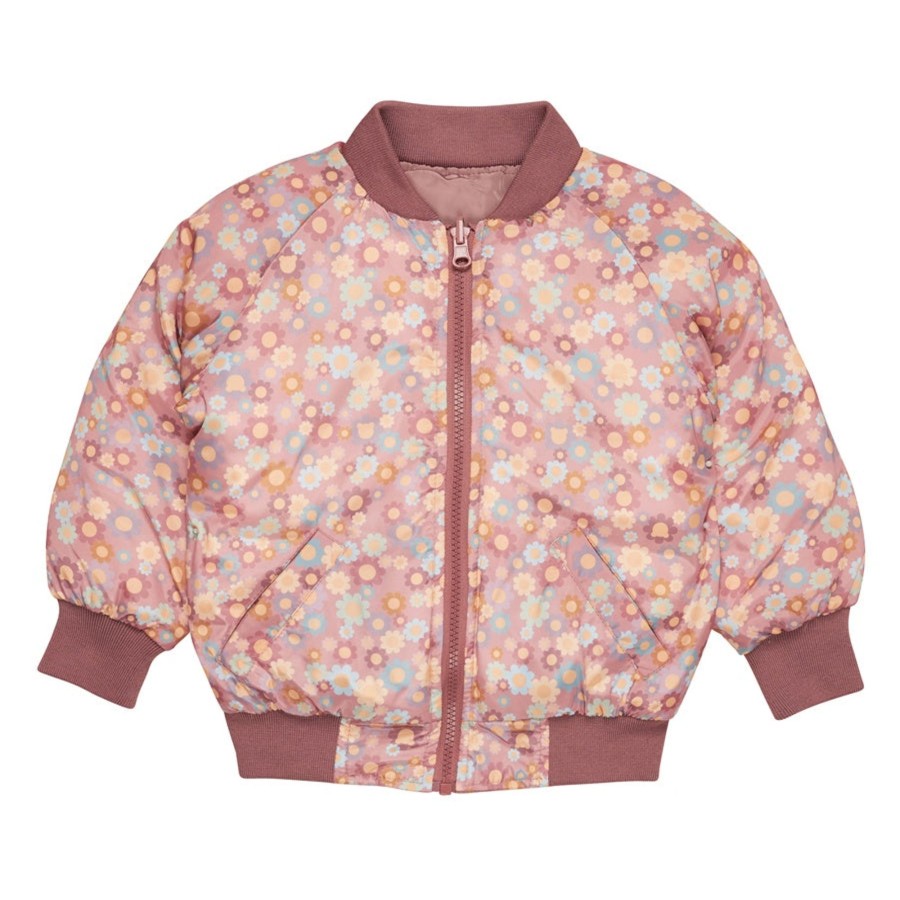 Baby [0-23M] Huxbaby Outerwear | Huxbaby Rainbow Flower Bear Reversible Bomber - Dusty Rose / Dusty Plum