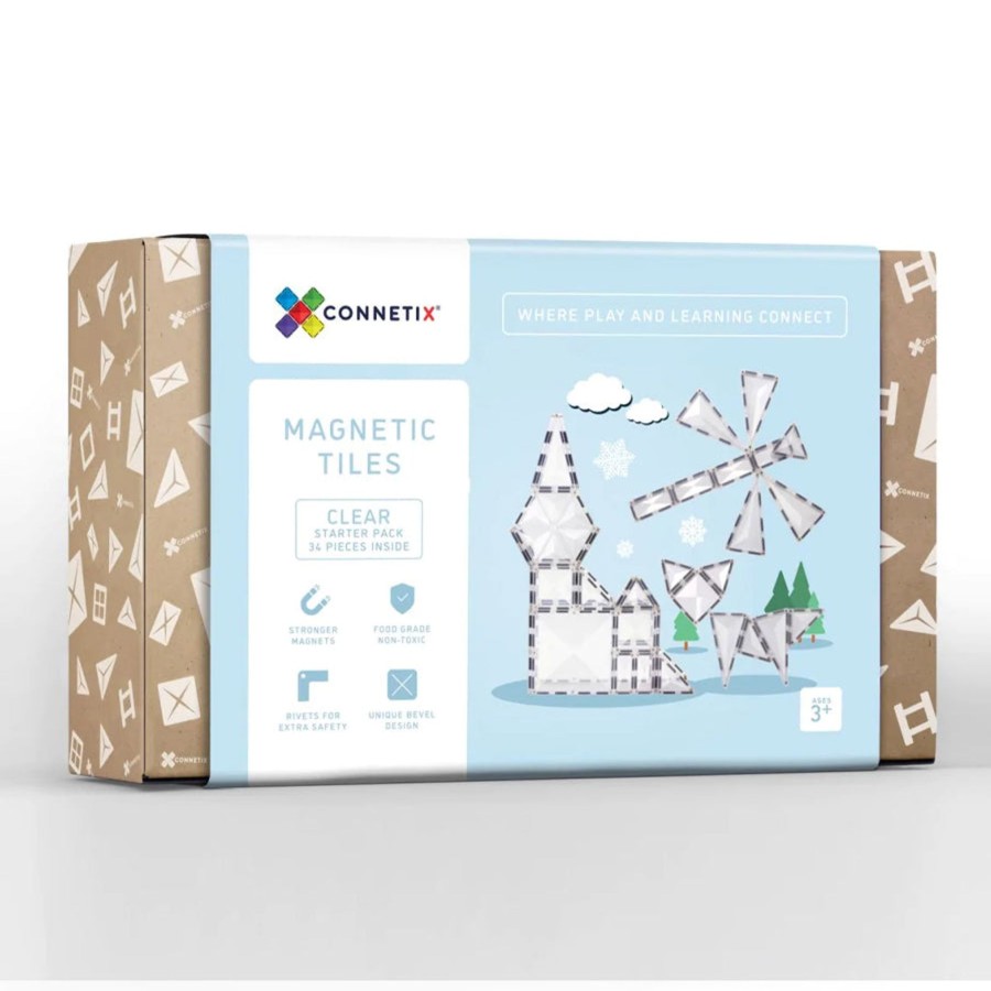 Play + Learn Connetix Magnet Play | Connetix Tiles - 34 Piece Starter Set | Clear