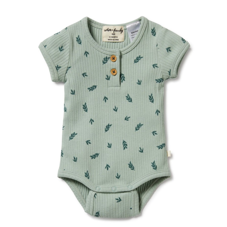 Baby [0-23M] Wilson & Frenchy All In One | Wilson And Frenchy Falling Leaf Organic Rib Henley Bodysuit